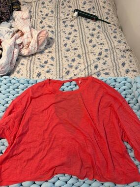 Free People Red Cropped Lightweight Long Sleeve Top